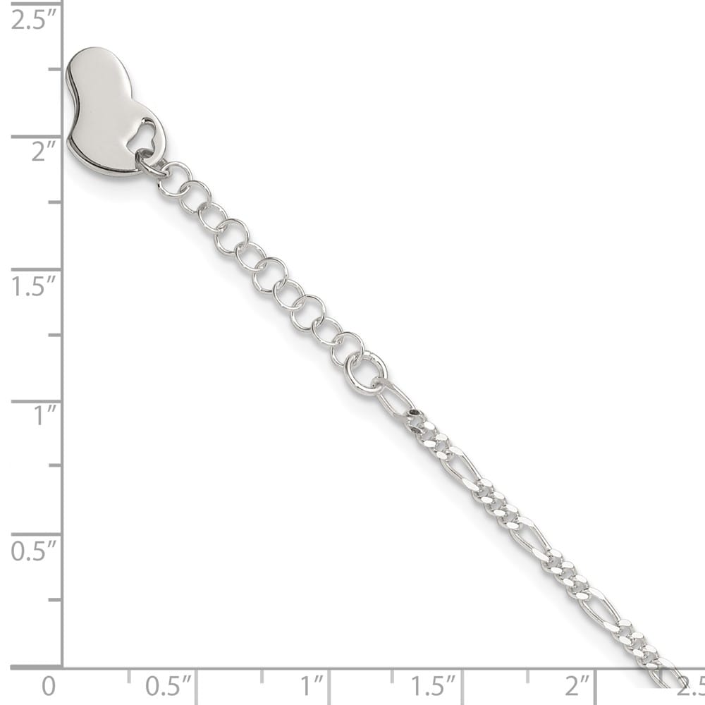 Sterling Silver Figaro with Heart Dangle Anklet