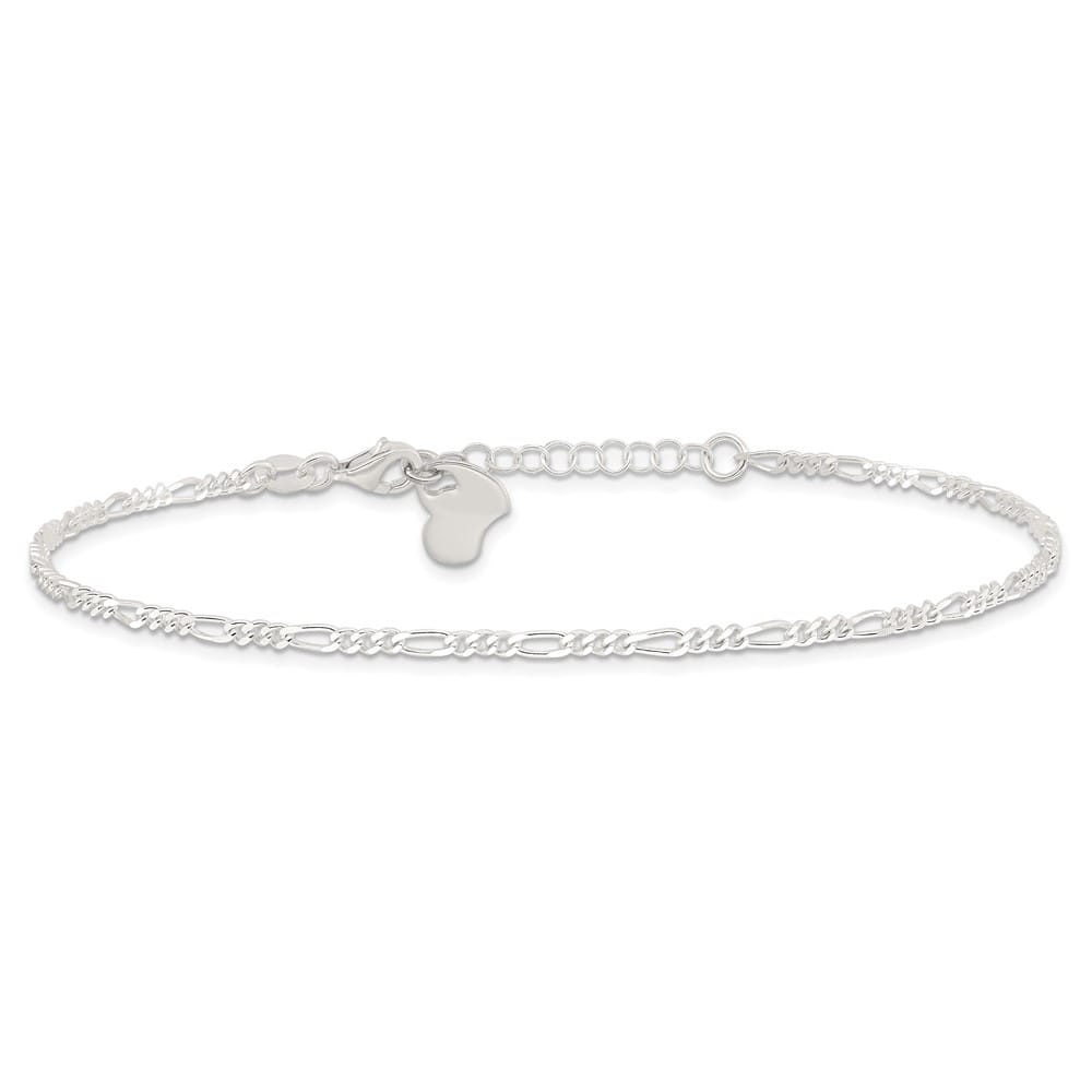 Sterling Silver Figaro with Heart Dangle Anklet