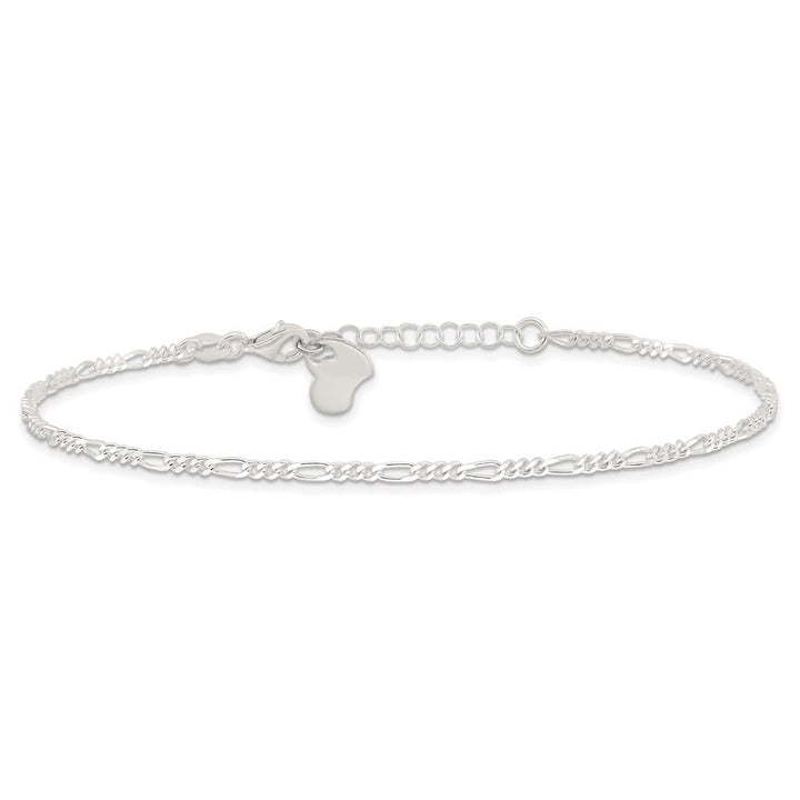 Sterling Silver Figaro with Heart Dangle Anklet