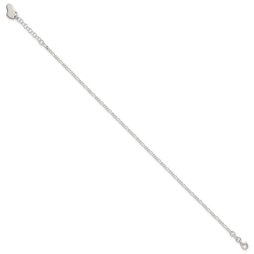 Sterling Silver Figaro with Heart Dangle Anklet