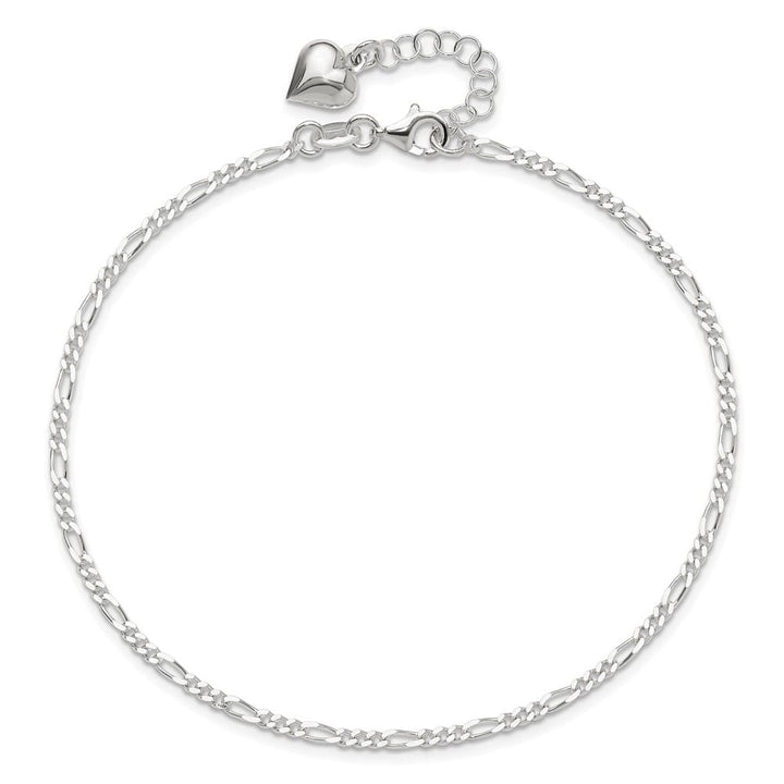Sterling Silver Figaro with Puffed Heart Dangle Anklet