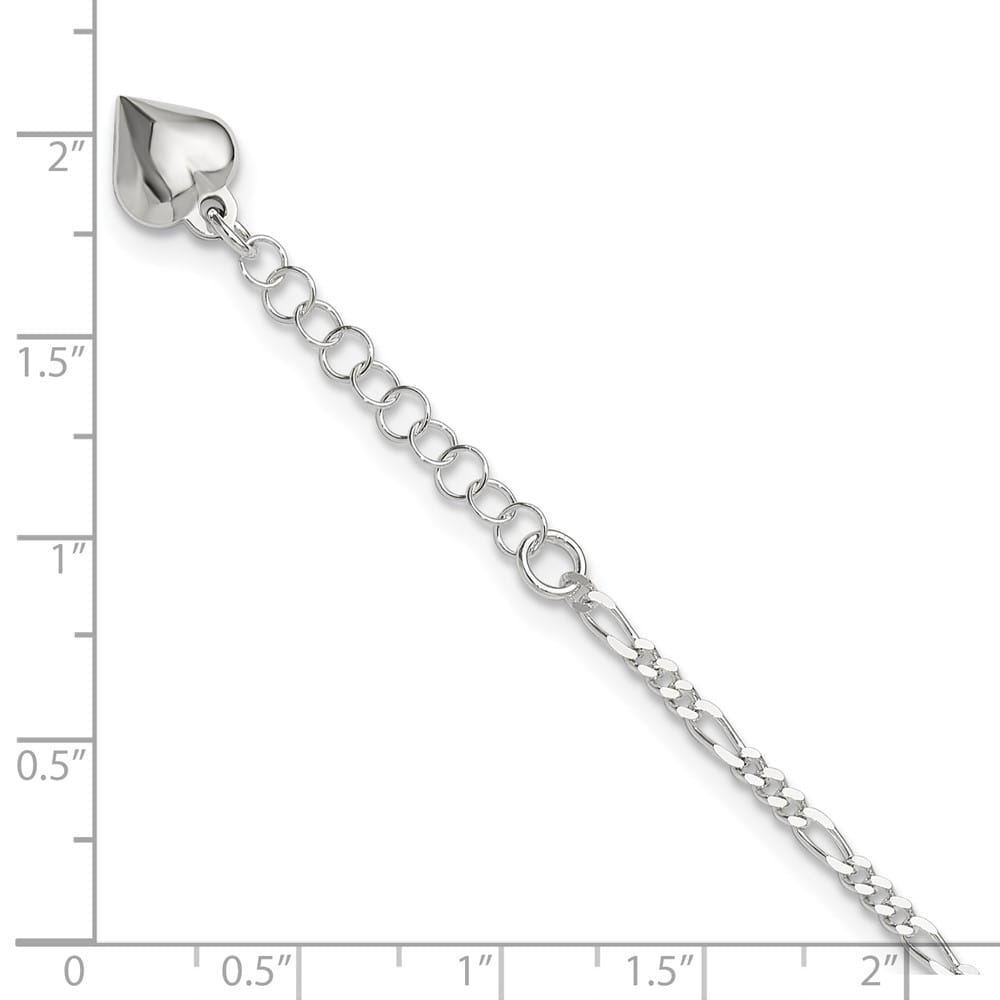Sterling Silver Figaro with Puffed Heart Dangle Anklet