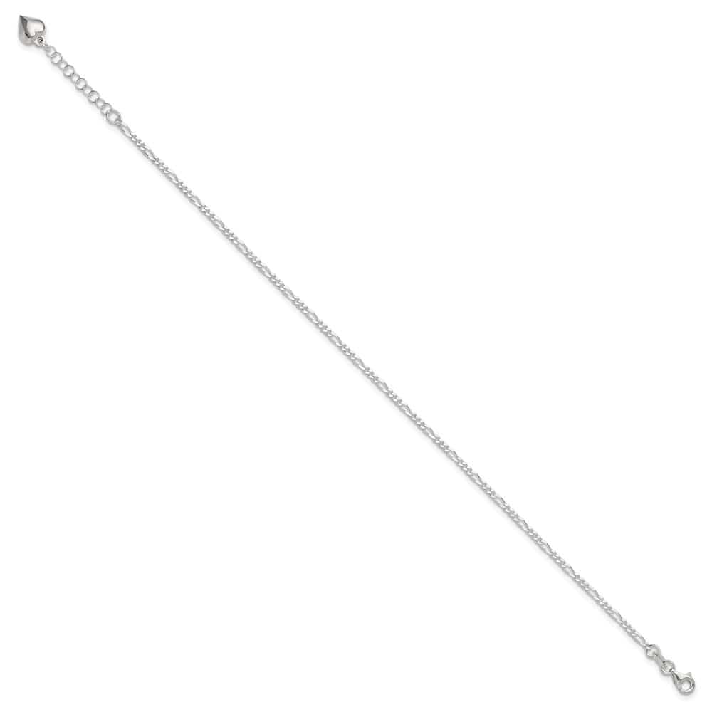 Sterling Silver Figaro with Puffed Heart Dangle Anklet
