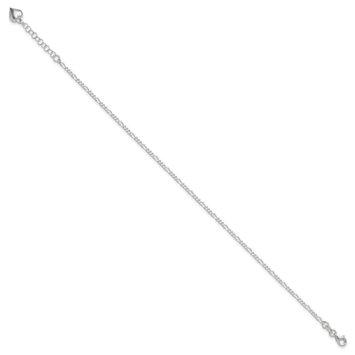 Sterling Silver Figaro with Puffed Heart Dangle Anklet