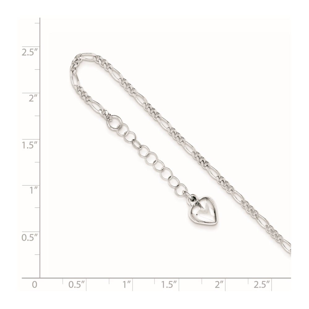 Sterling Silver Figaro with Puffed Heart Dangle Anklet