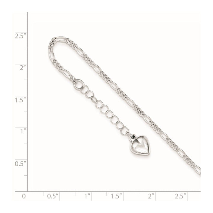 Sterling Silver Figaro with Puffed Heart Dangle Anklet