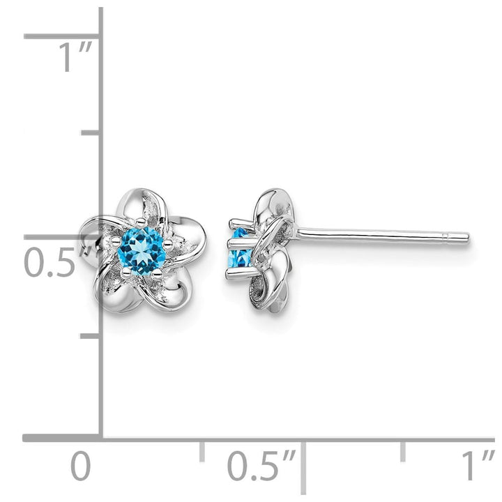 Sterling Silver Floral Blue Topaz Post Earrings, view 4 of 4