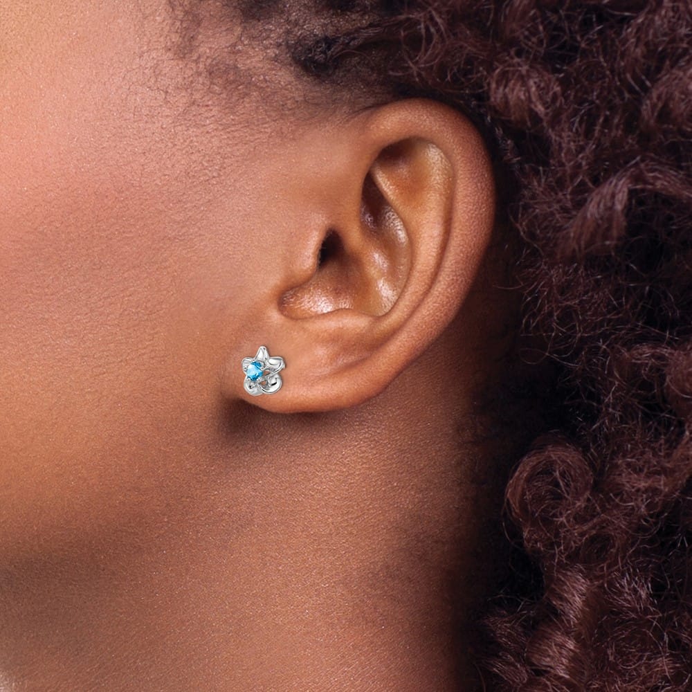 Sterling Silver Floral Blue Topaz Post Earrings, view 3 of 4