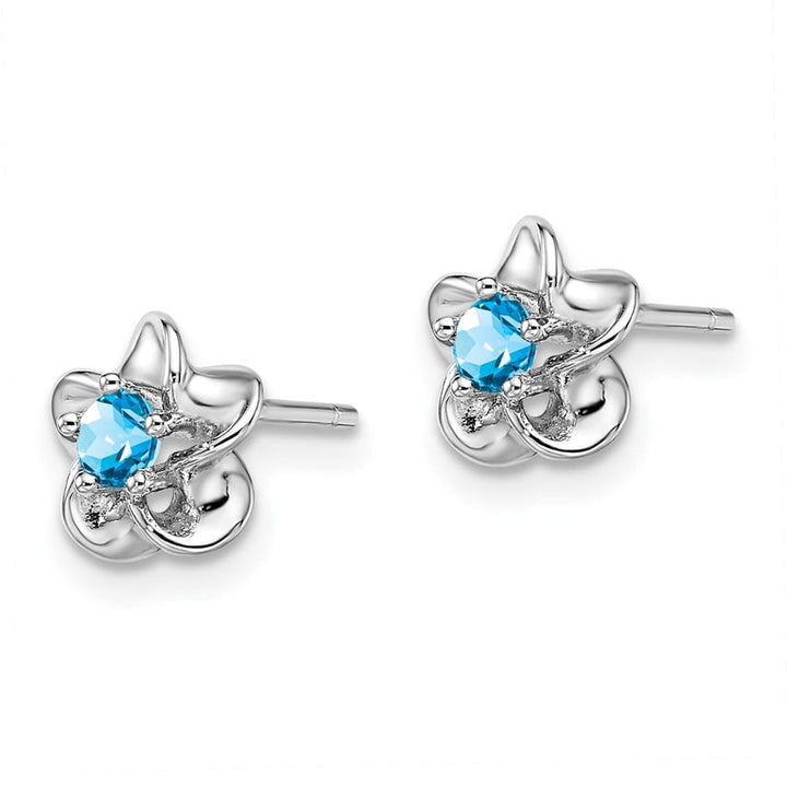Sterling Silver Floral Blue Topaz Post Earrings, view 2 of 4