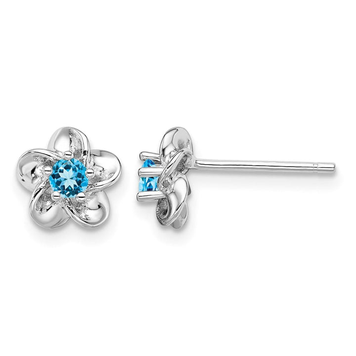 Sterling Silver Floral Blue Topaz Post Earrings, view 1 of 4