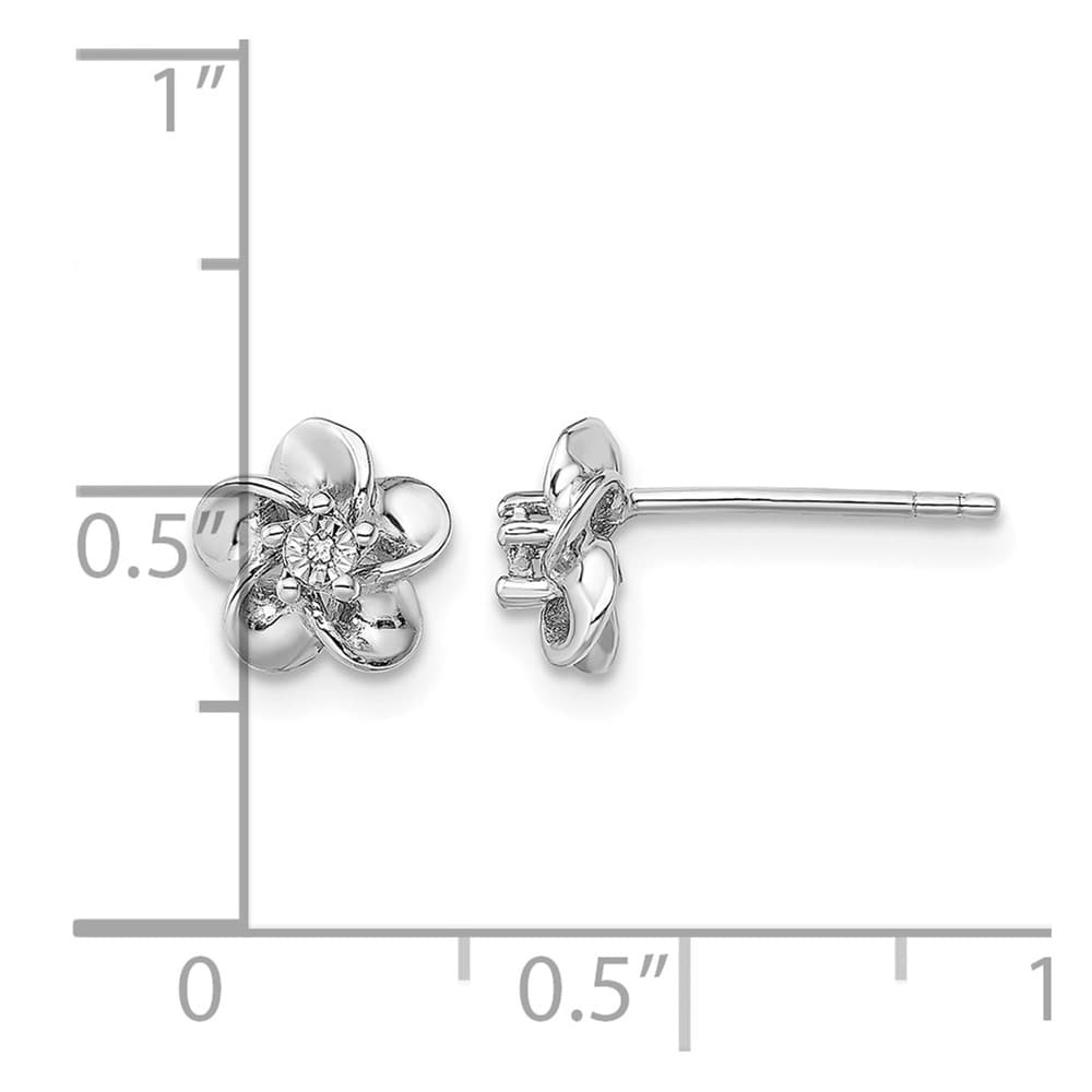 Sterling Silver Floral Diamond Dainty Post Earrings, view 4 of 4