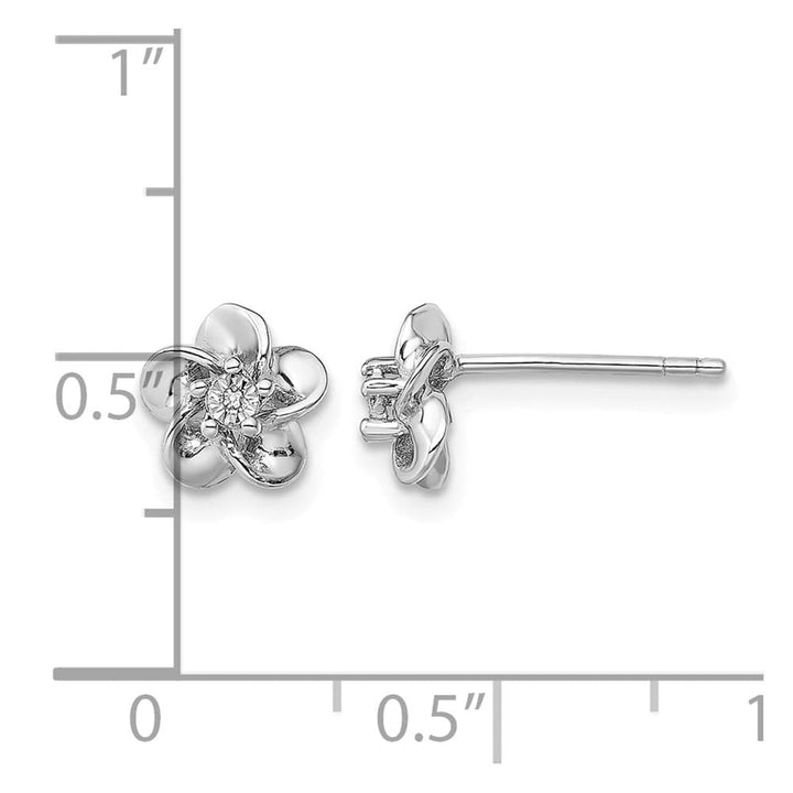 Sterling Silver Floral Diamond Dainty Post Earrings, view 4 of 4