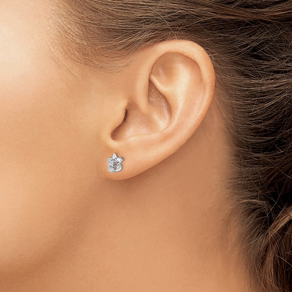 Sterling Silver Floral Diamond Dainty Post Earrings, view 3 of 4
