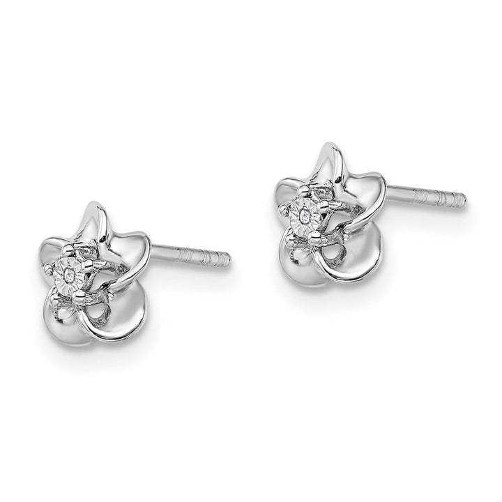 Sterling Silver Floral Diamond Dainty Post Earrings, view 2 of 4