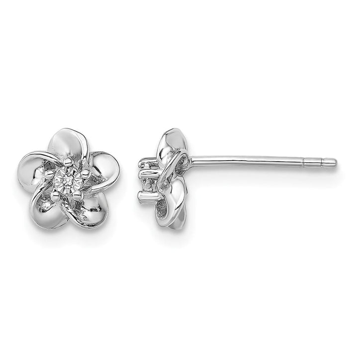 Sterling Silver Floral Diamond Dainty Post Earrings, view 1 of 4