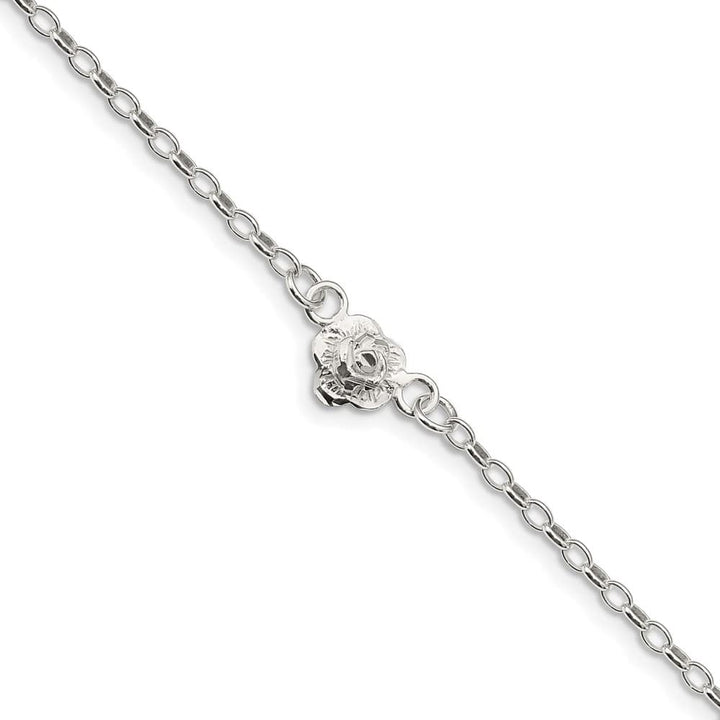 Sterling Silver Flower Charm Anklet — .925 sterling silver, 9 inches long, 2 mm wide, lobster clasp, 2.57 g