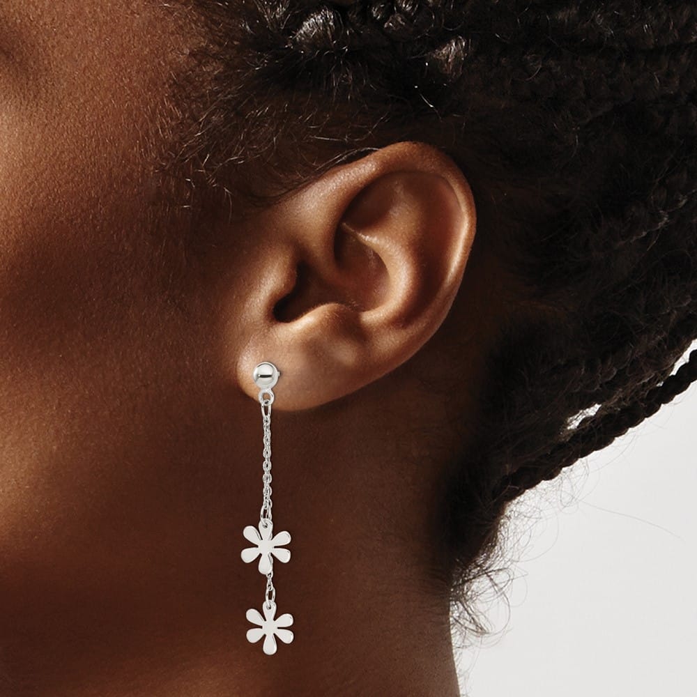 Sterling Silver Flower Dangle Post Earrings, view 3 of 4
