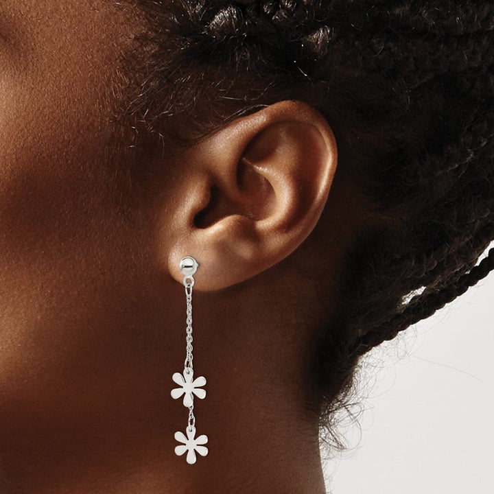 Sterling Silver Flower Dangle Post Earrings, view 3 of 4