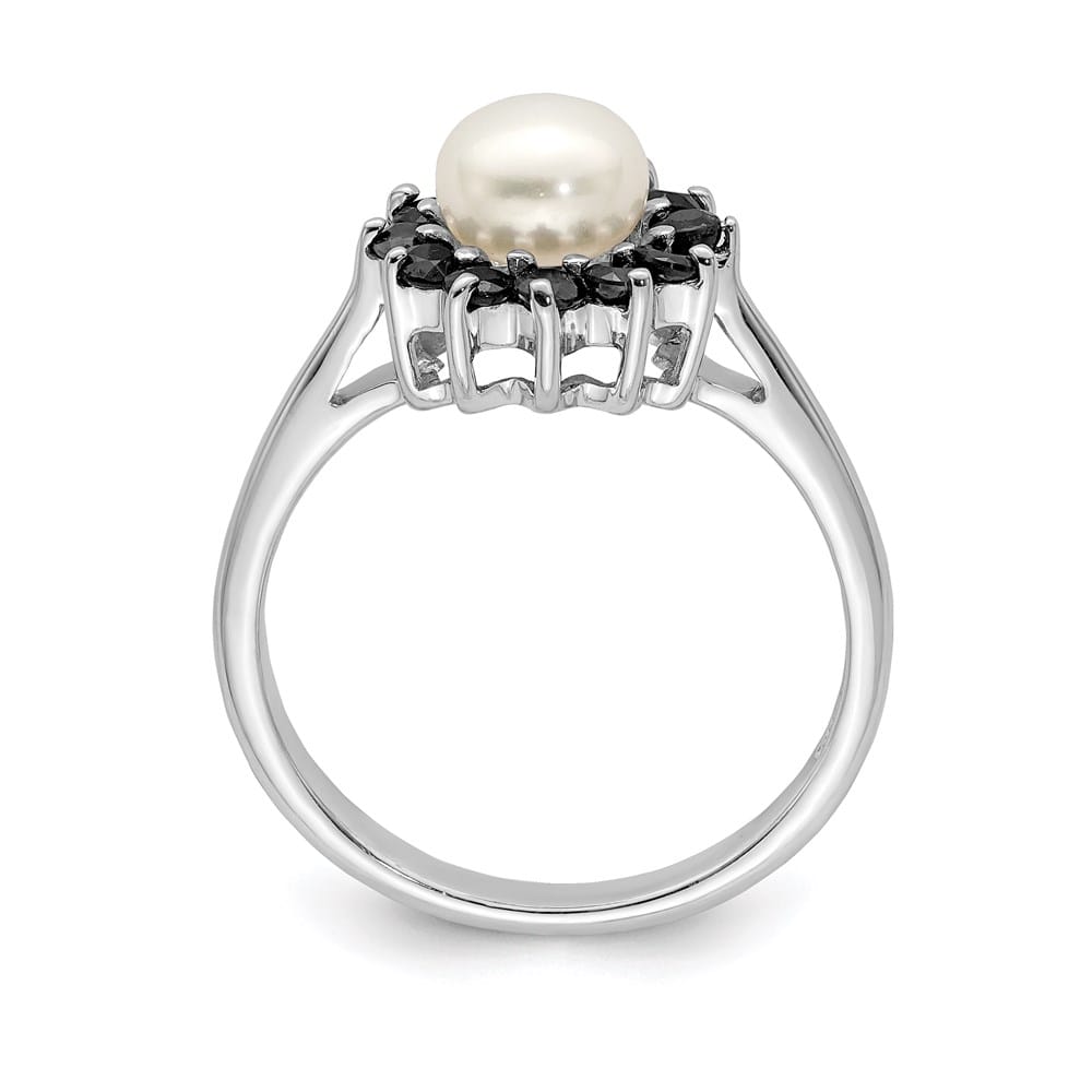 Sterling Silver Freshwater Cultured Button Pearl and Sapphire Ring