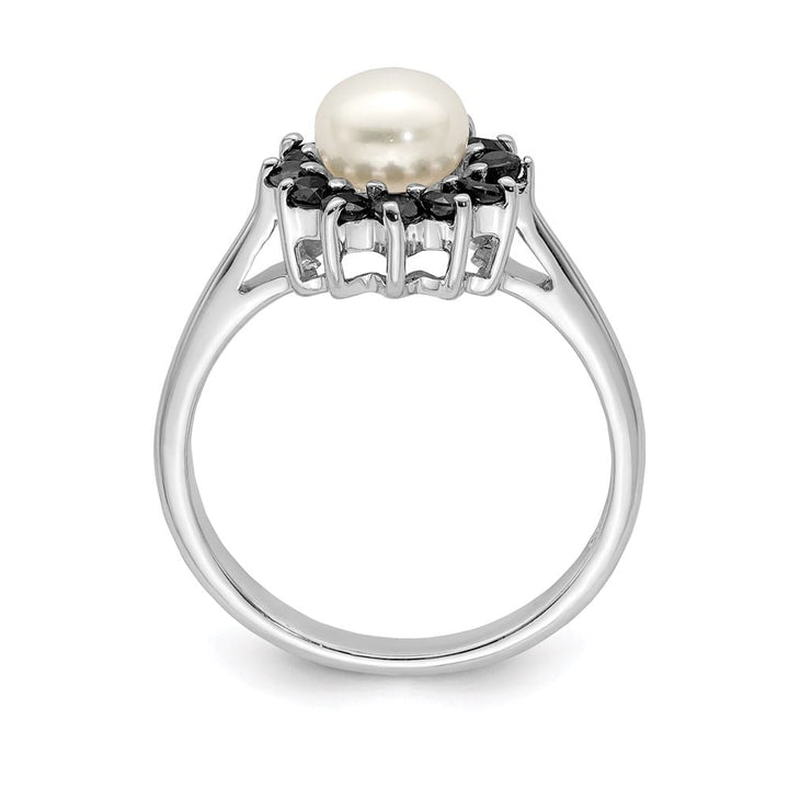 Sterling Silver Freshwater Cultured Button Pearl and Sapphire Ring
