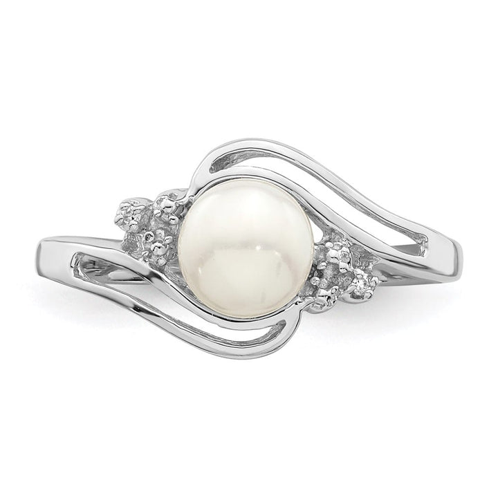 Sterling Silver Freshwater Cultured Button Pearl Diamond 6.5 mm Ring