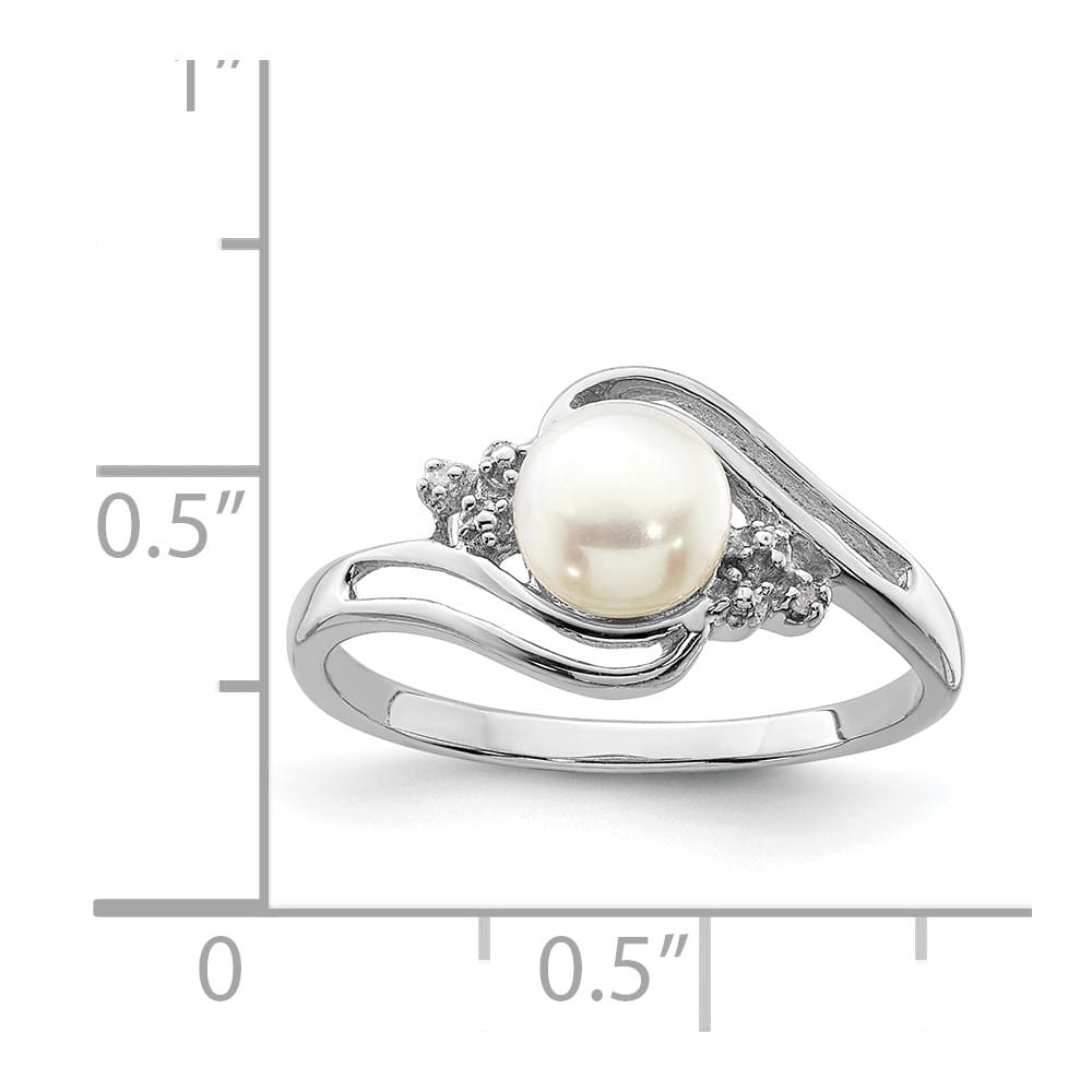 Sterling Silver Freshwater Cultured Button Pearl Diamond 6.5 mm Ring
