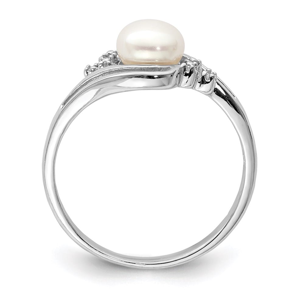 Sterling Silver Freshwater Cultured Button Pearl Diamond 6.5 mm Ring