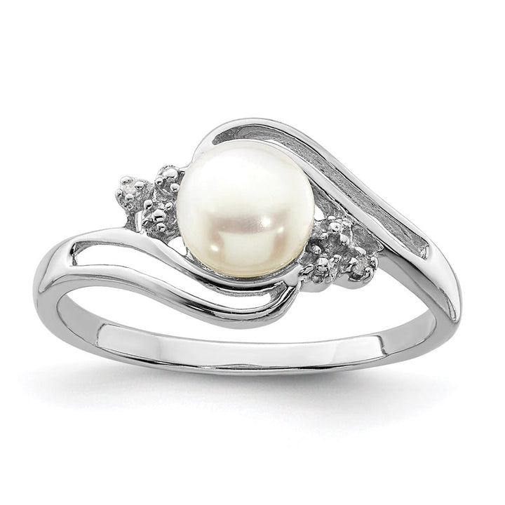 Sterling Silver Freshwater Cultured Button Pearl Diamond 6.5 mm Ring