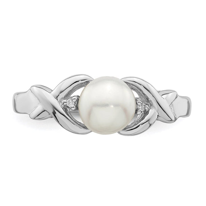Sterling Silver Freshwater Cultured Button Pearl Diamond Ring