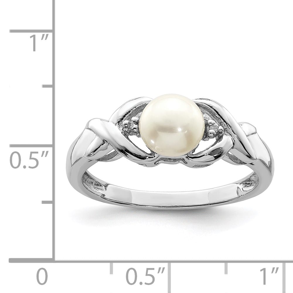Sterling Silver Freshwater Cultured Button Pearl Diamond Ring
