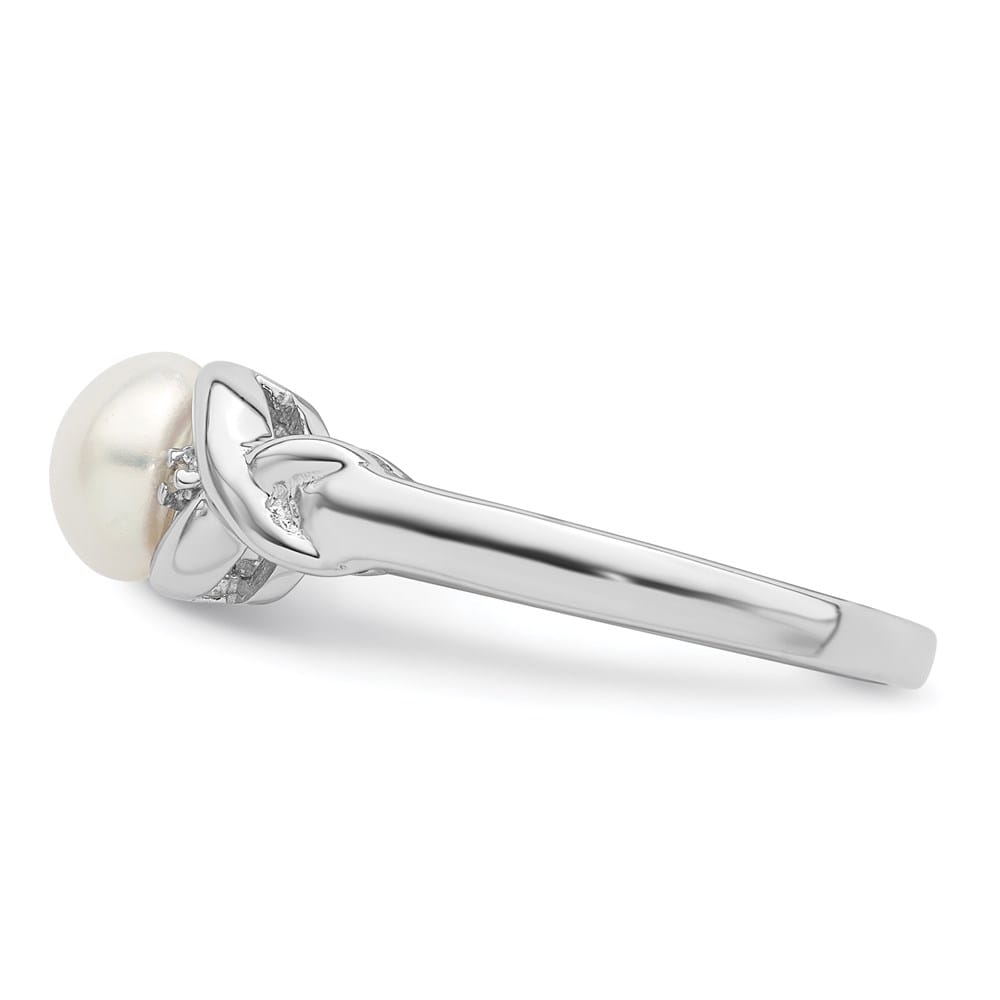 Sterling Silver Freshwater Cultured Button Pearl Diamond Ring