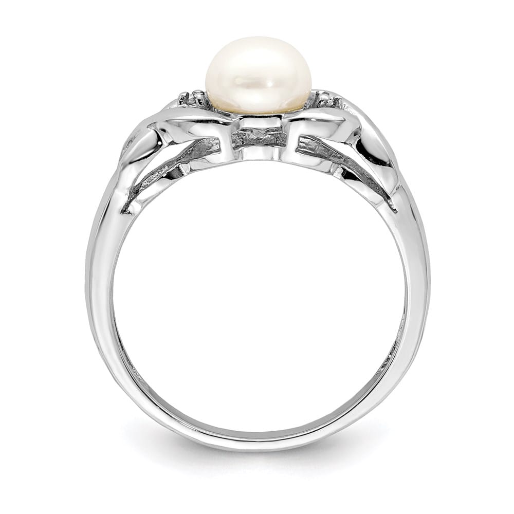 Sterling Silver Freshwater Cultured Button Pearl Diamond Ring