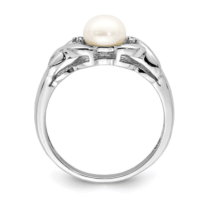 Sterling Silver Freshwater Cultured Button Pearl Diamond Ring