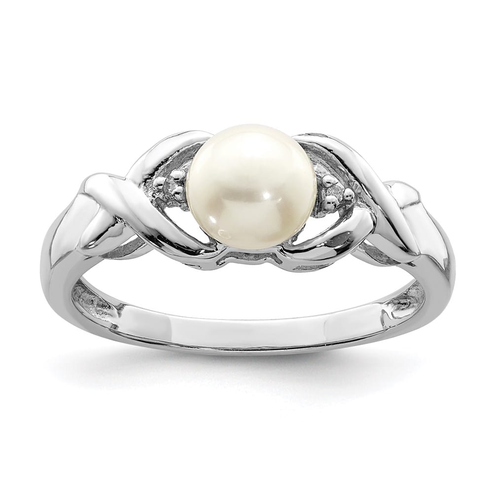 Sterling Silver Freshwater Cultured Button Pearl Diamond Ring