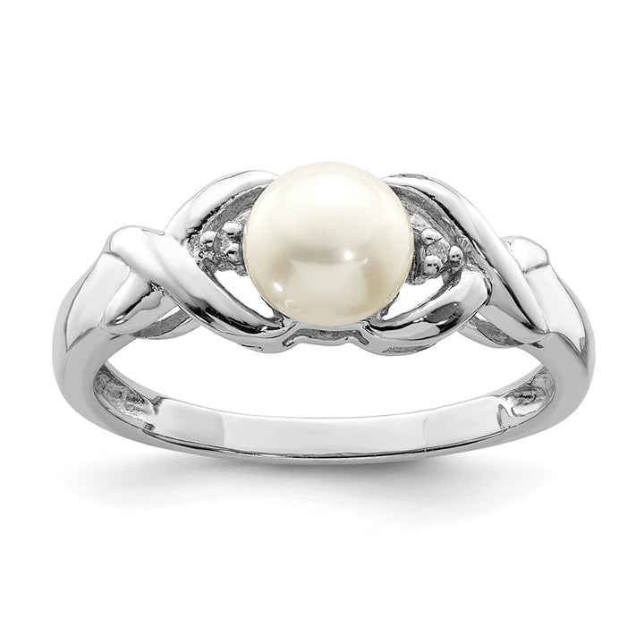 Sterling Silver Freshwater Cultured Button Pearl Diamond Ring