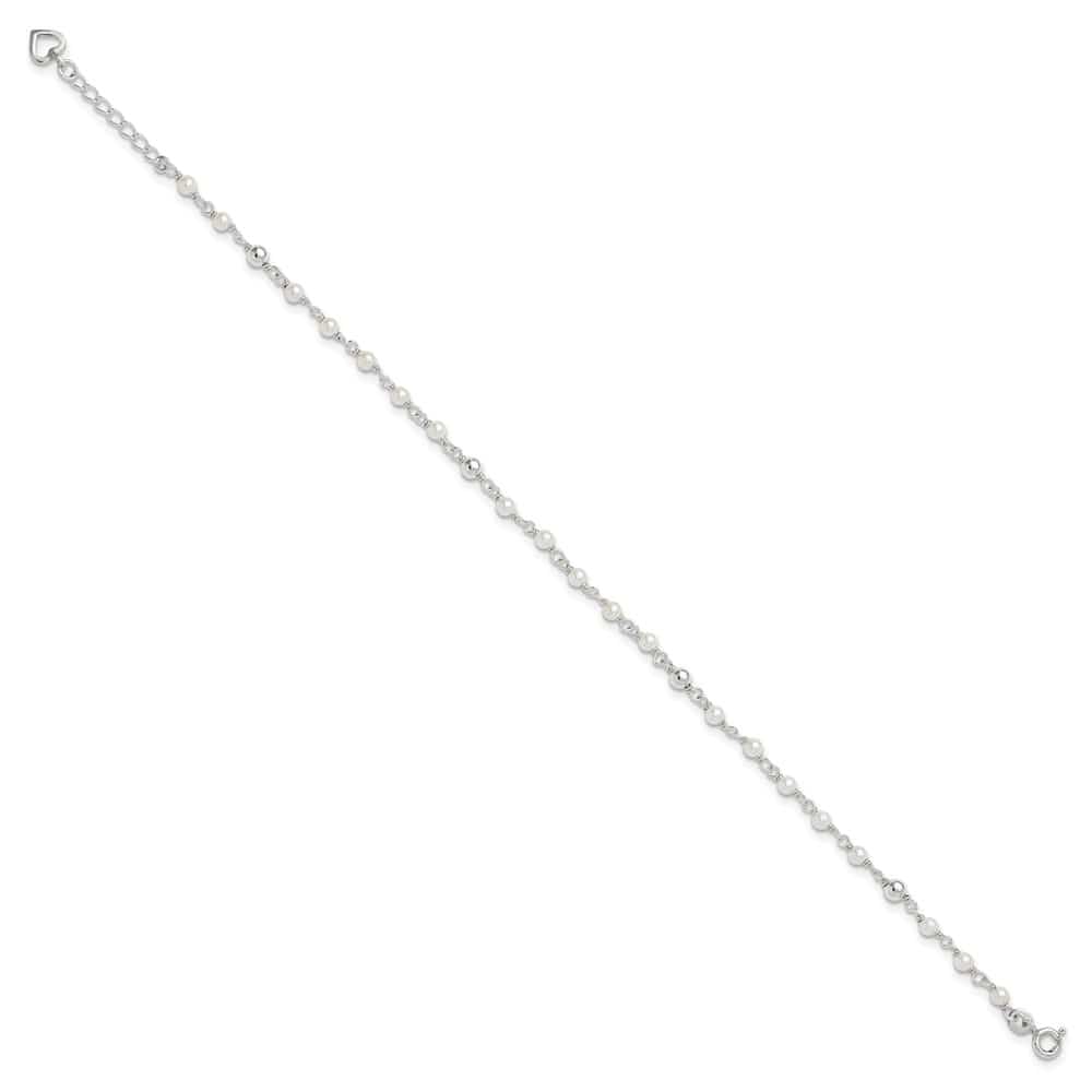 Sterling Silver Freshwater Cultured Pearl and Heart Anklet