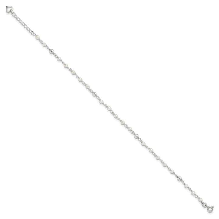 Sterling Silver Freshwater Cultured Pearl and Heart Anklet
