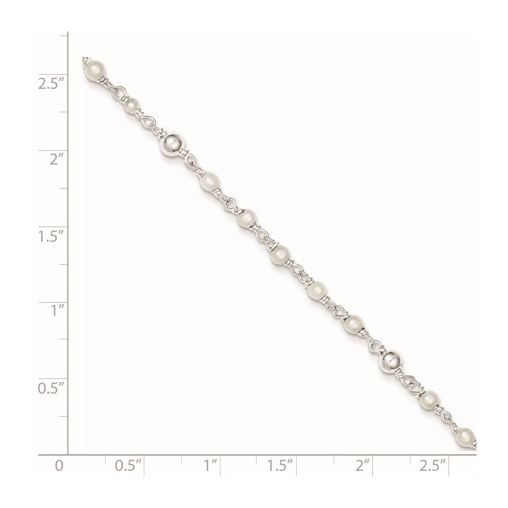 Sterling Silver Freshwater Cultured Pearl and Heart Anklet