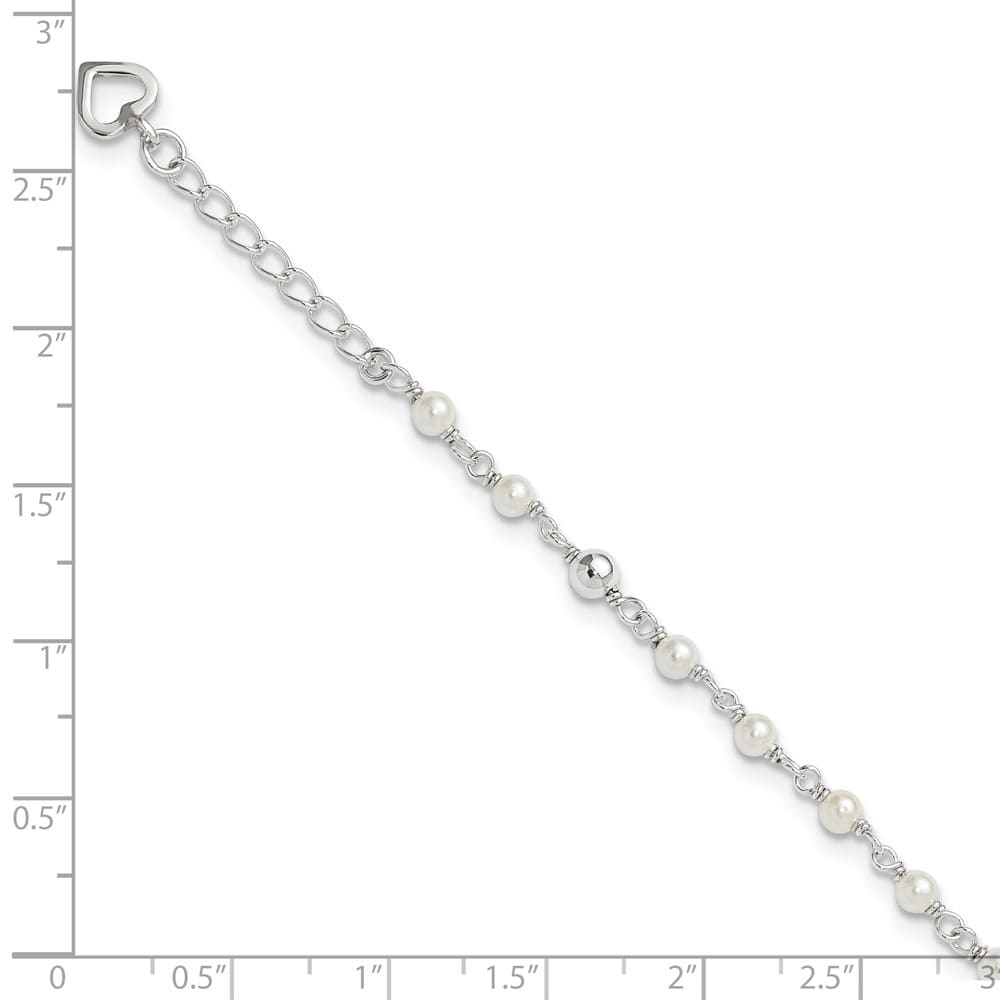 Sterling Silver Freshwater Cultured Pearl and Heart Anklet