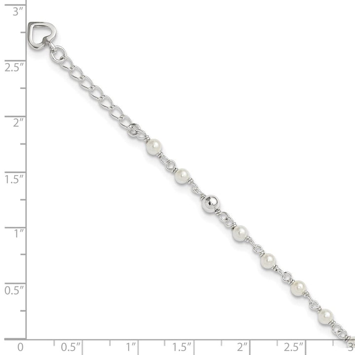 Sterling Silver Freshwater Cultured Pearl and Heart Anklet