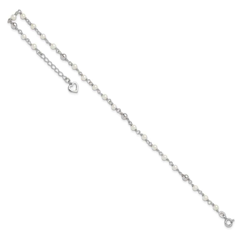 Sterling Silver Freshwater Cultured Pearl and Heart Anklet