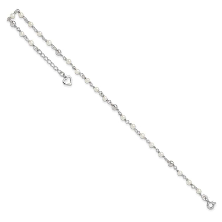 Sterling Silver Freshwater Cultured Pearl and Heart Anklet