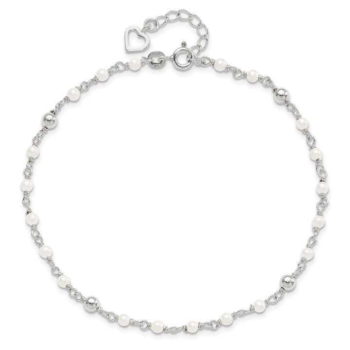 Sterling Silver Freshwater Cultured Pearl and Heart Anklet