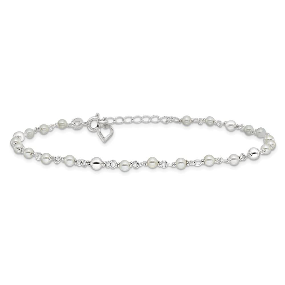 Sterling Silver Freshwater Cultured Pearl and Heart Anklet
