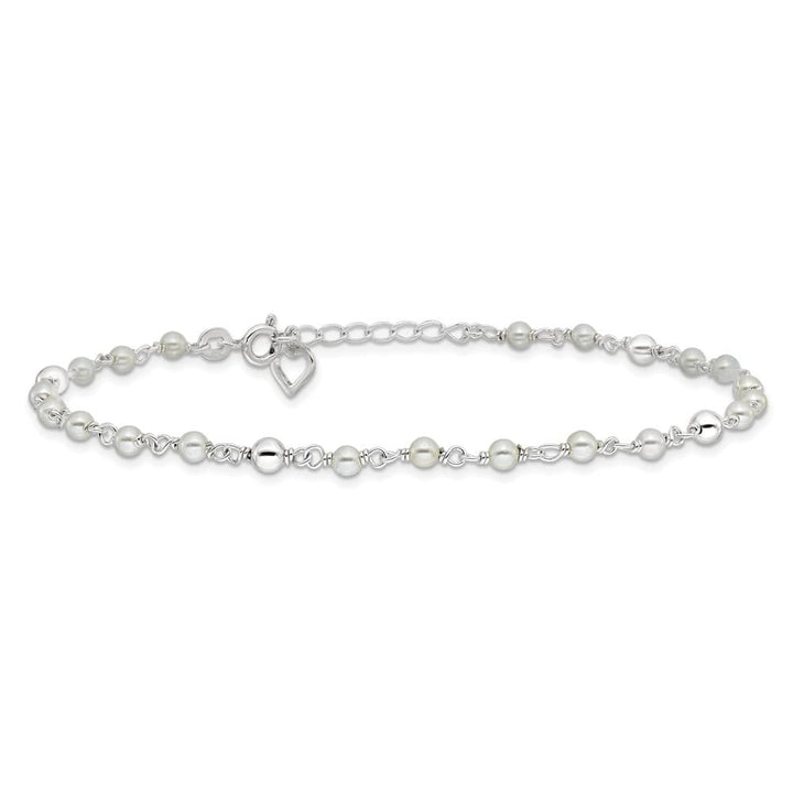 Sterling Silver Freshwater Cultured Pearl and Heart Anklet