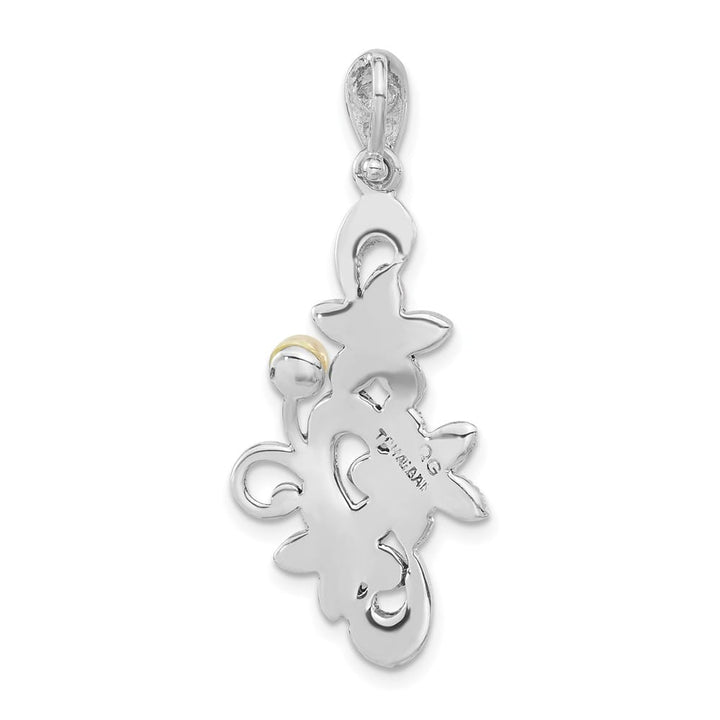 Sterling Silver Freshwater Pearl and Marcasite Floral Chain Slide