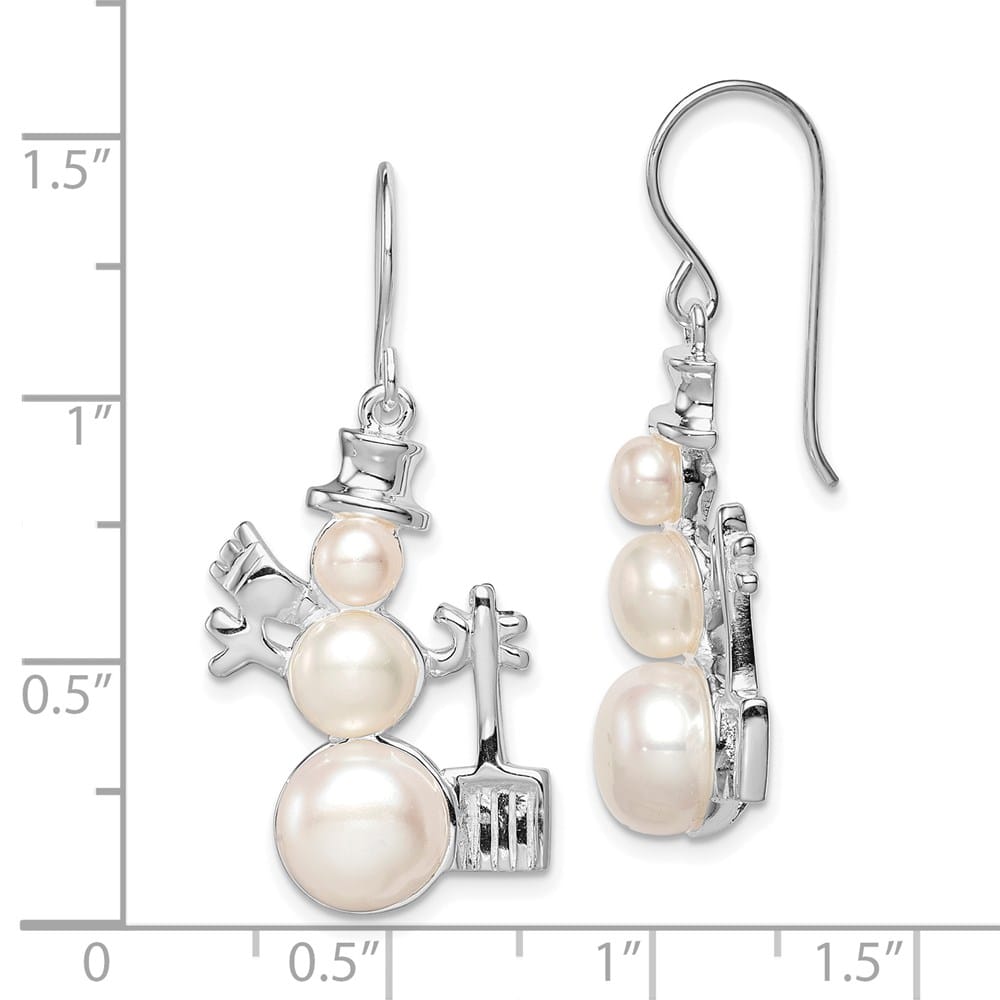 Sterling Silver FW Cultured Pearl Snowman Earrings, view 4 of 4