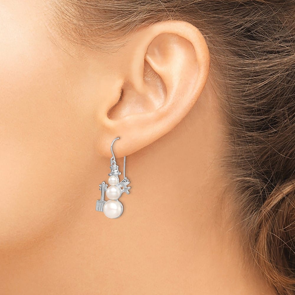Sterling Silver FW Cultured Pearl Snowman Earrings, view 3 of 4