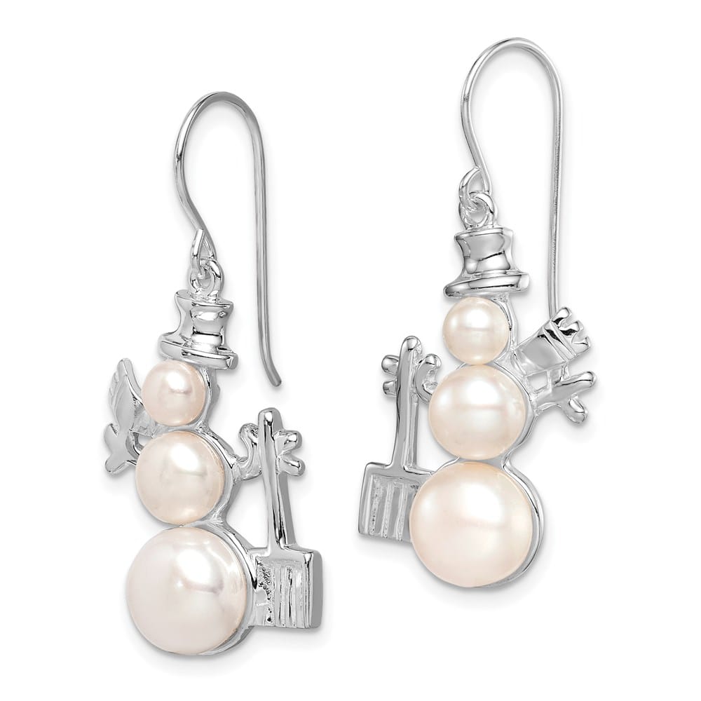 Sterling Silver FW Cultured Pearl Snowman Earrings, view 2 of 4