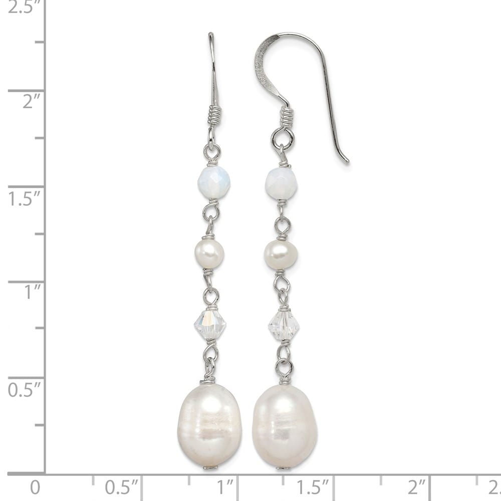 Sterling Silver Fwc Pearl/Opalite Crystal/Crystal Dangle Earrings, view 4 of 4